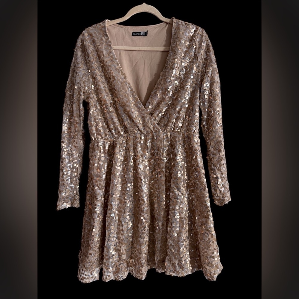 Boohoo Gold Sequin Skater Dress​​​